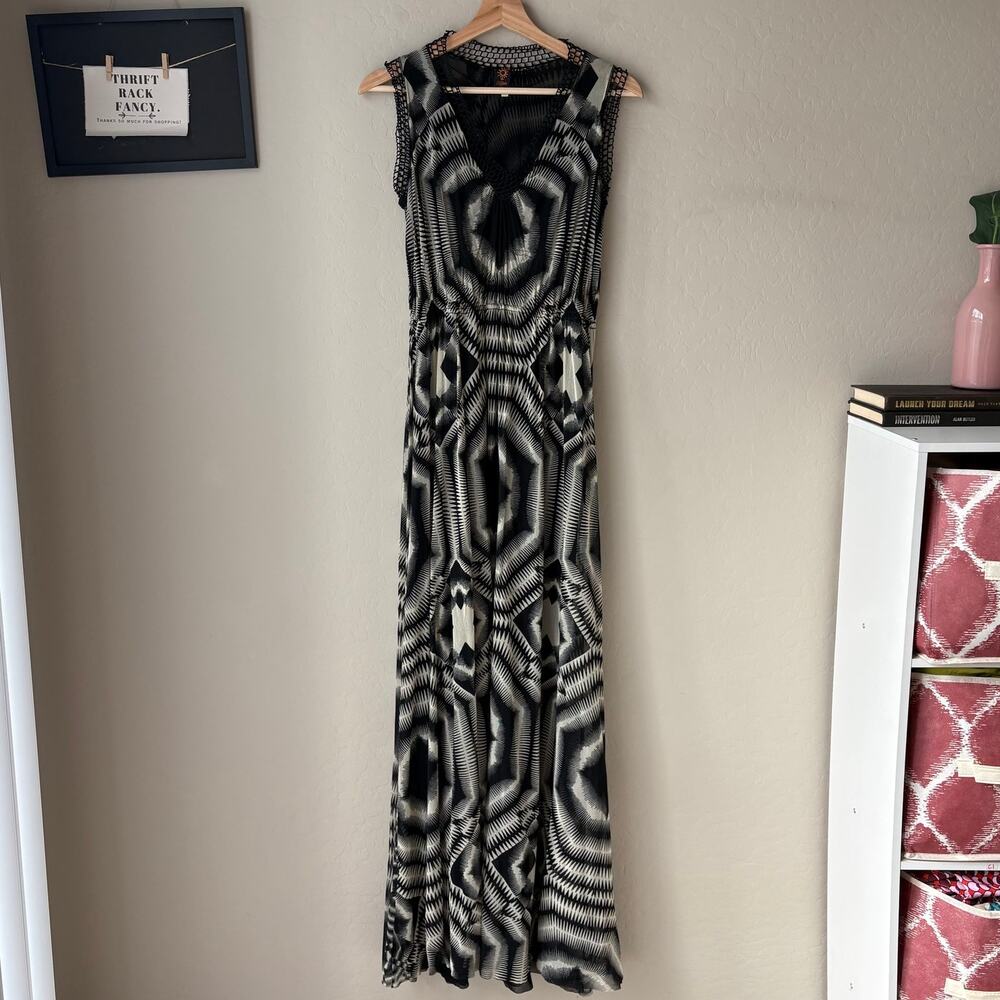 Jean Paul Gaultier Soleil 90s Gown Black Geo Optical Illusion Maxi Dress Size M